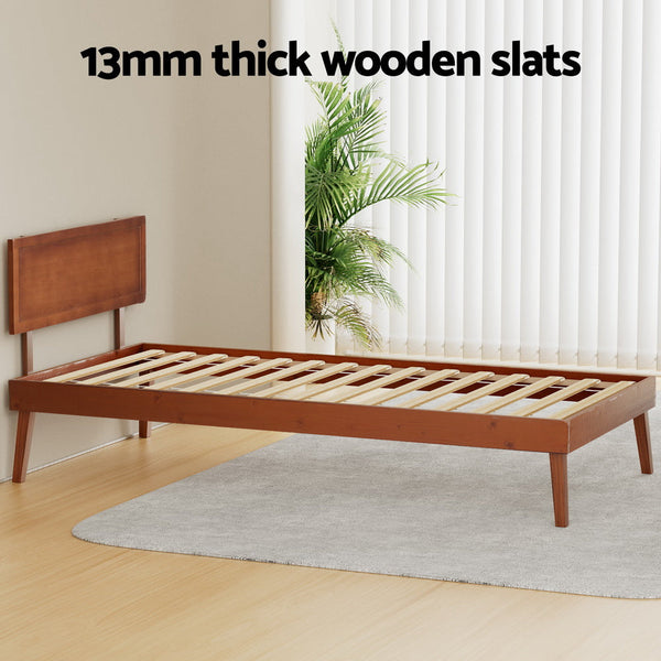 Artiss Bed Frame Single Size Wooden Bed Base Walnut SPLAY Artiss