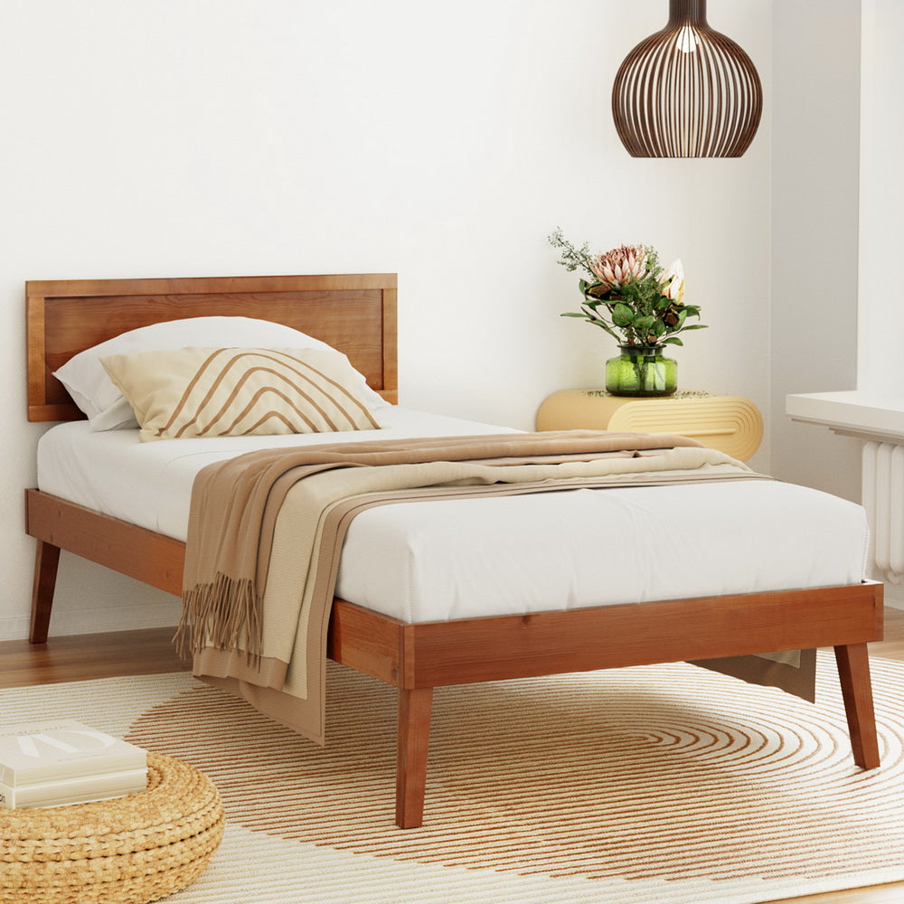 Artiss Bed Frame Single Size Wooden Bed Base Walnut SPLAY Artiss