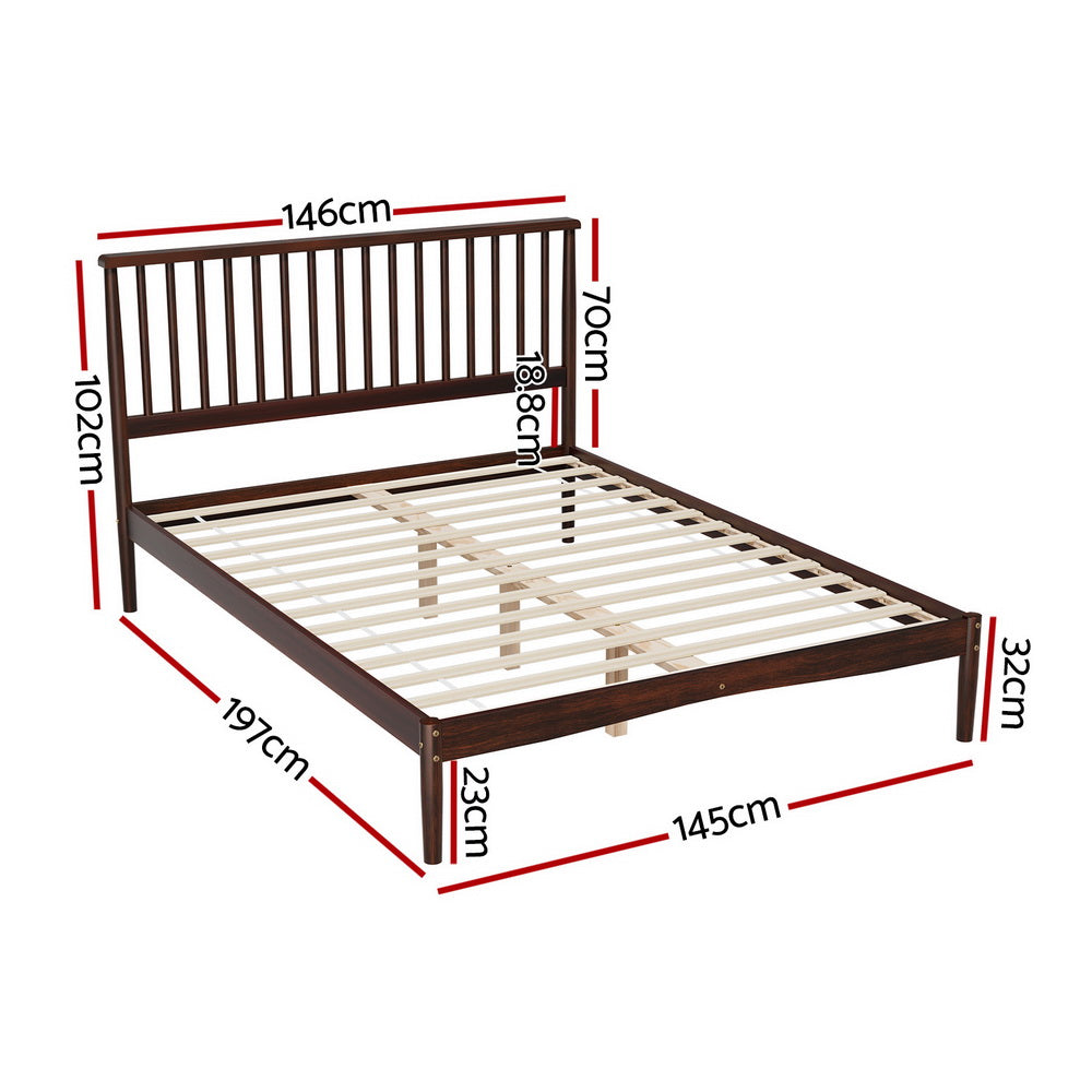 Artiss Bed Frame Double Size Wooden Base Mattress Platform Timber Walnut VISE Artiss