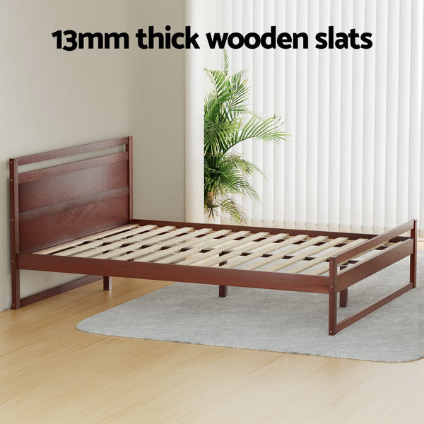 Artiss Bed Frame Double Size Wooden Walnut WITTON Artiss