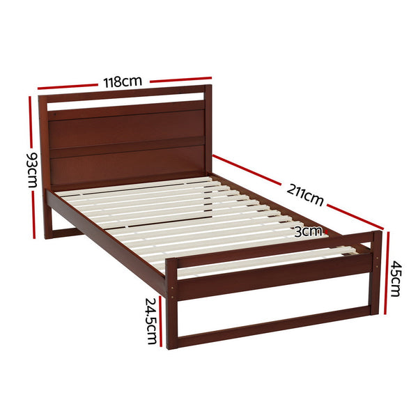 Artiss Bed Frame King Single Size Wooden Walnut WITTON Artiss