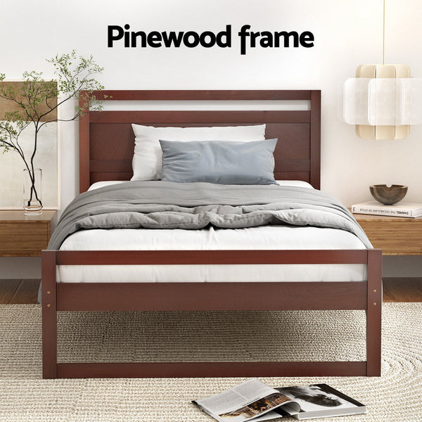 Artiss Bed Frame King Single Size Wooden Walnut WITTON Artiss