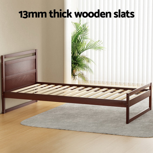 Artiss Bed Frame King Single Size Wooden Walnut WITTON Artiss