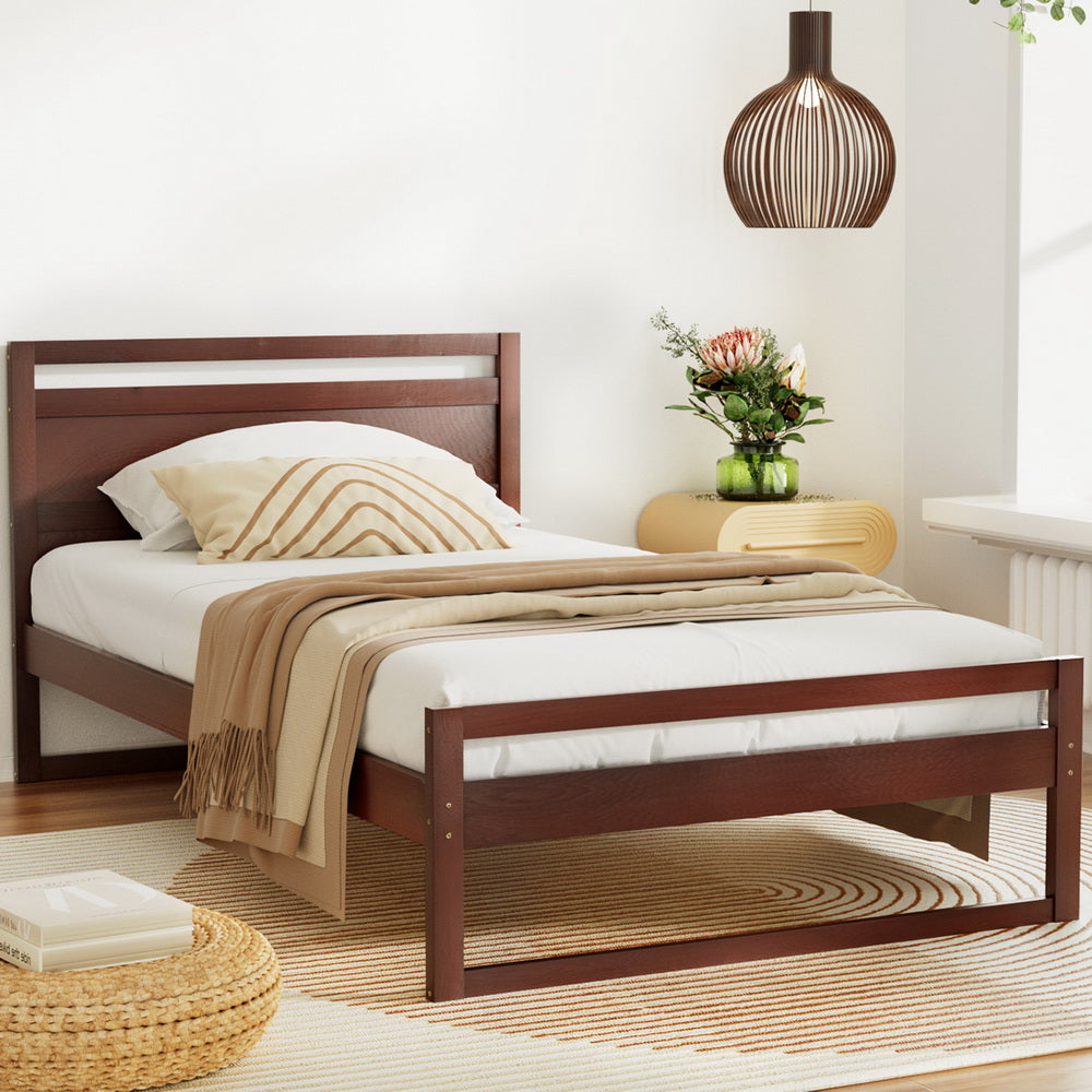 Artiss Bed Frame King Single Size Wooden Walnut WITTON Artiss
