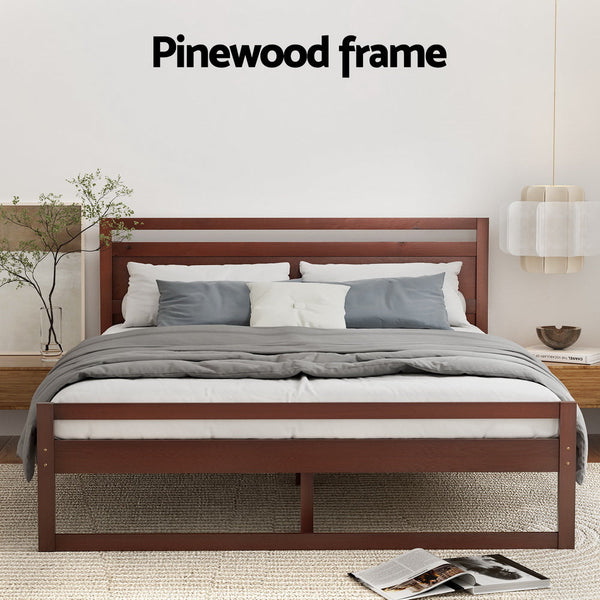 Artiss Bed Frame Queen Size Wooden Walnut WITTON Artiss