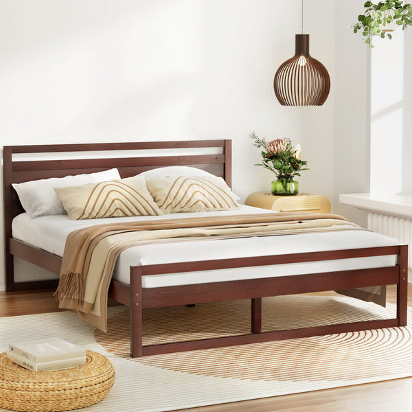 Artiss Bed Frame Queen Size Wooden Walnut WITTON Artiss