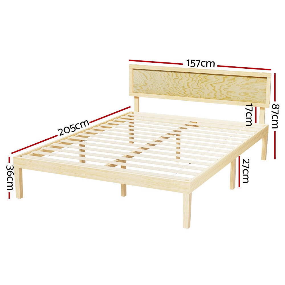 Artiss Bed Frame Queen Size Wooden Base Mattress Platform Timber Pine YUMI Artiss