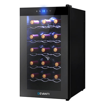 Devanti Cooler 18 Bottles Glass Door Beverage Cooler Thermoelectric Fridge Black