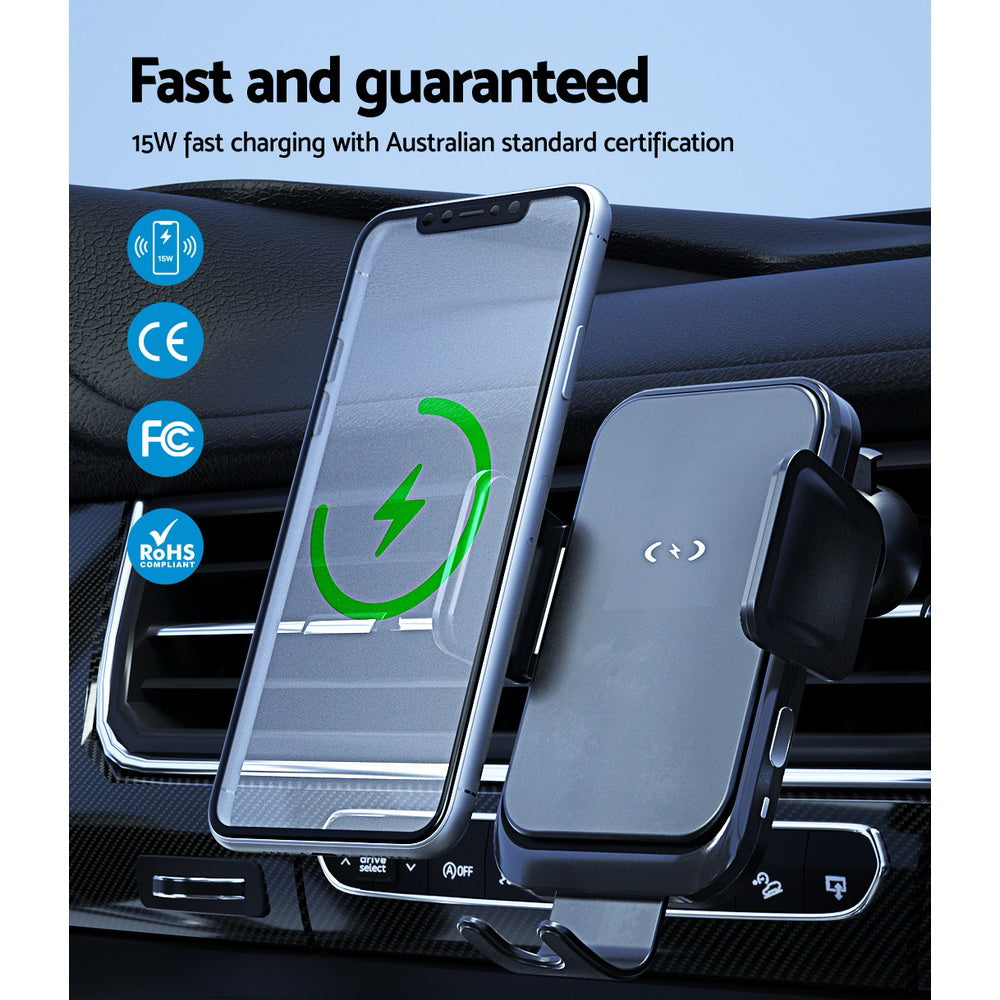 Devanti Wireless Car Charger Fast Charging Car Mount Vent Suction cup Devanti