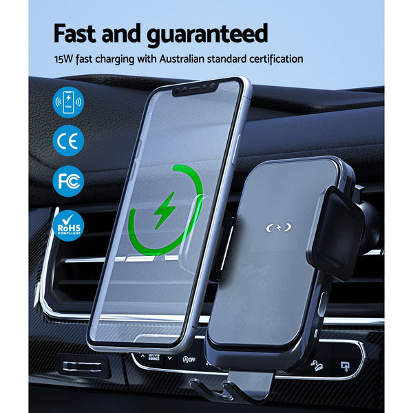 Devanti Wireless Car Charger Fast Charging Car Mount Vent Suction cup Devanti