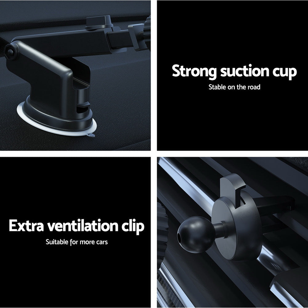 Devanti Wireless Car Charger Fast Charging Car Mount Vent Suction cup Devanti