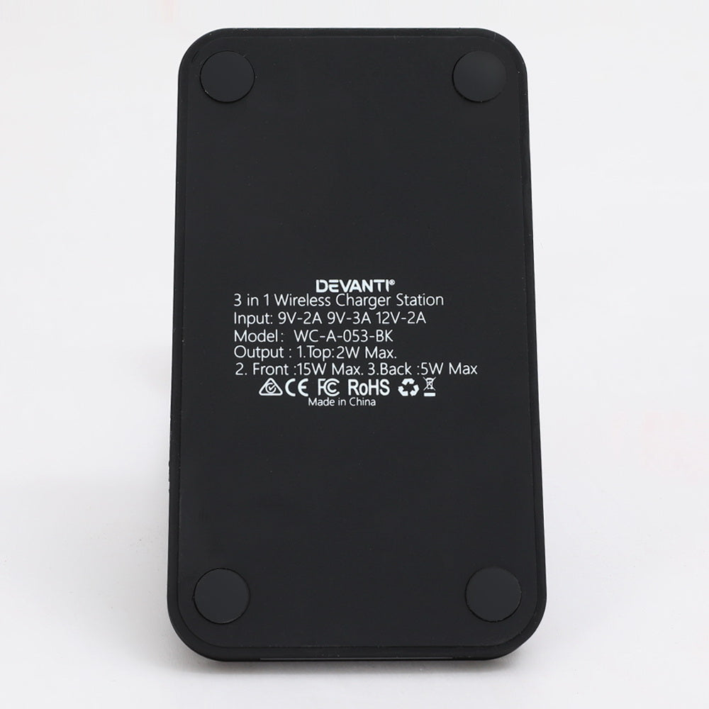 Devanti 3 in 1 Wireless Charger Dock 15W Fast Charging Stand Devanti