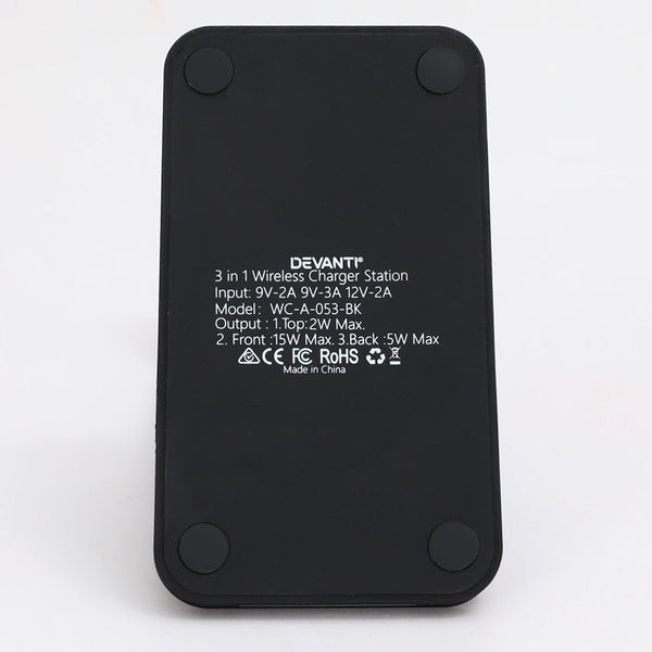 Devanti 3 in 1 Wireless Charger Dock 15W Fast Charging Stand Devanti