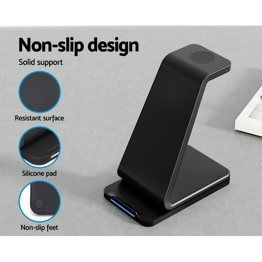 Devanti 3 in 1 Wireless Charger Dock 15W Fast Charging Stand Devanti
