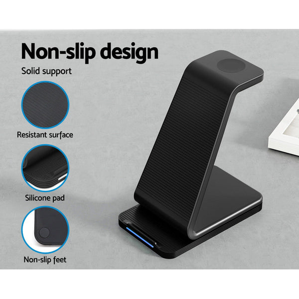 Devanti 3 in 1 Wireless Charger Dock 15W Fast Charging Stand Devanti