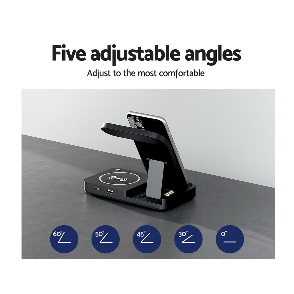 Devanti 4-in-1 Wireless Charger Station Fast Charging for Phone Black Devanti