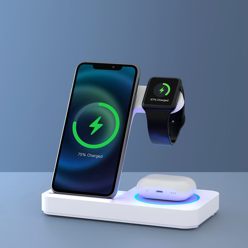 Devanti 4-in-1 Wireless Charger Dock Fast Charging for Phone White Devanti