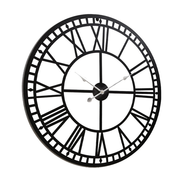 Artiss 80CM Large Wall Clock Roman Numerals Round Metal Luxury Home Decor Black Artiss