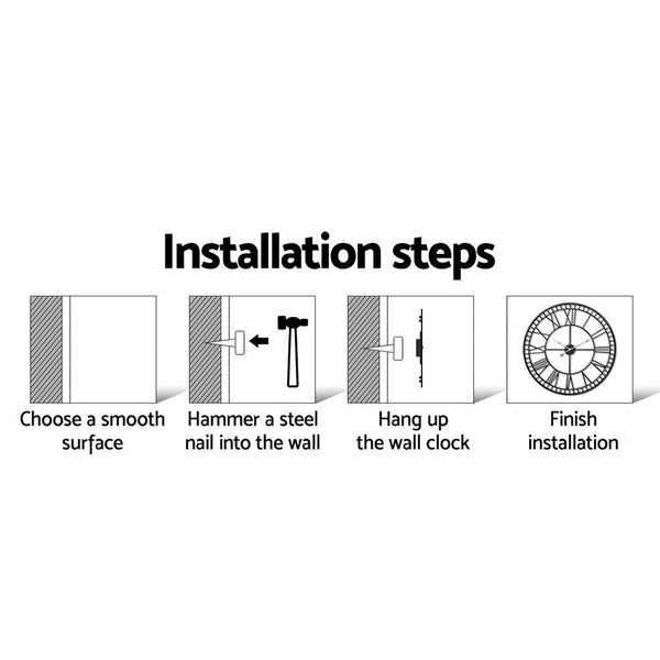 Artiss 80CM Large Wall Clock Roman Numerals Round Metal Luxury Home Decor Black Artiss