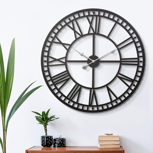 Artiss 80CM Large Wall Clock Roman Numerals Round Metal Luxury Home Decor Black Artiss