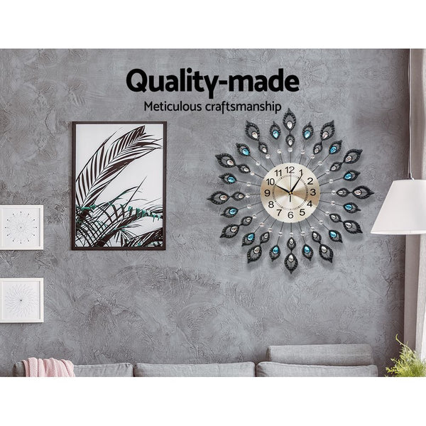 Large Modern 3D Crystal Wall Clock Luxury Art Silent Round Dial Home Decor freeshipping - Awezingly