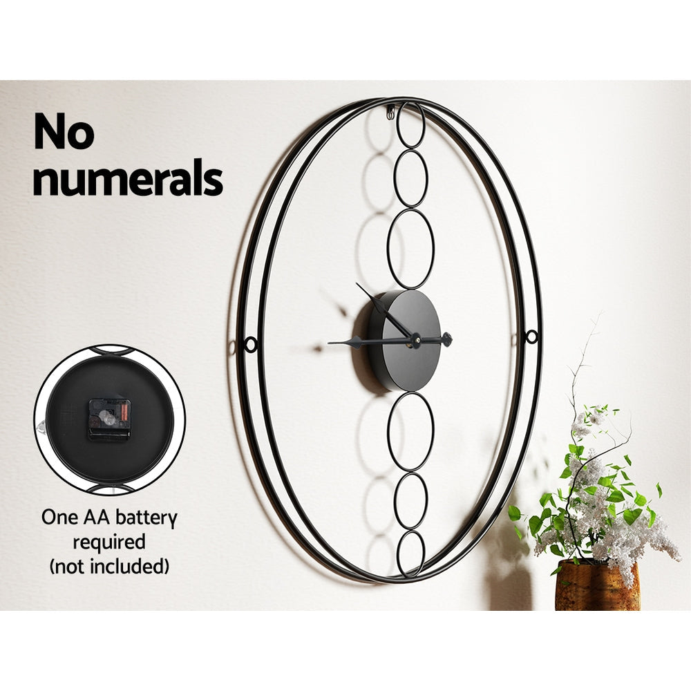 Artiss 75CM Wall Clock No Numeral Large Round Metal Luxury Home Decor Black Artiss