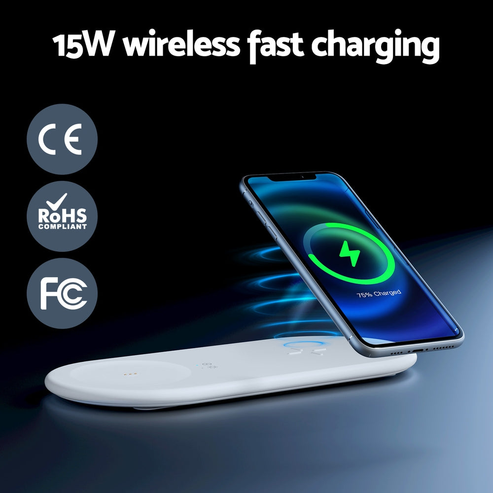 Devanti 3 in 1 Wireless Charger 15W Fast Charging RGB Light Bluetooth Speaker for Phone Devanti