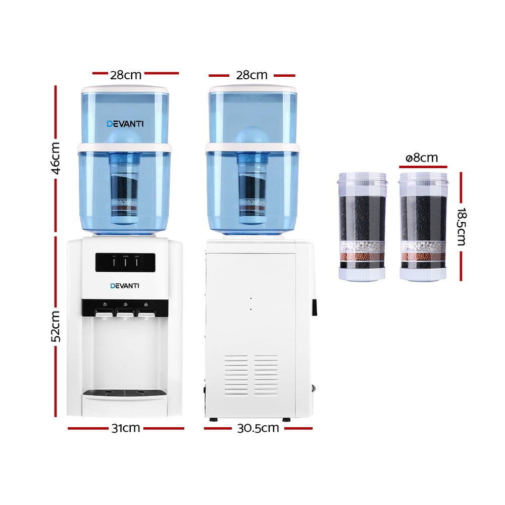 Devanti 22L Bench Top Water Cooler Dispenser Purifier Hot Cold Three Tap with 2 Replacement Filters freeshipping - Awezingly