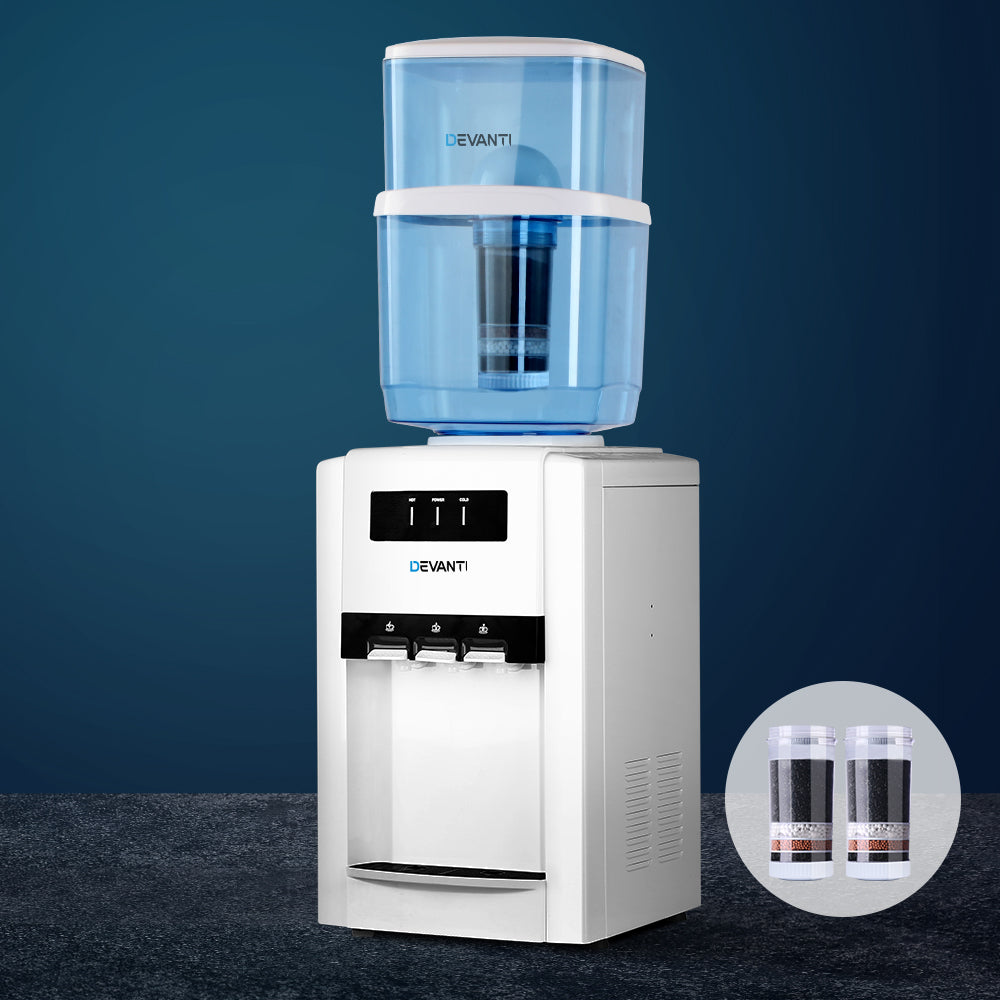 Devanti 22L Bench Top Water Cooler Dispenser Purifier Hot Cold Three Tap with 2 Replacement Filters freeshipping - Awezingly