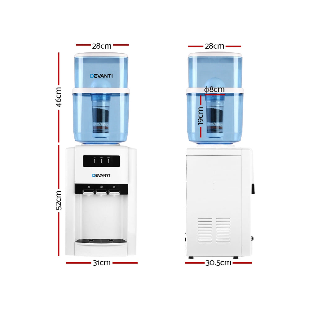 Devanti 22L Bench Top Water Cooler Dispenser Filter Purifier Hot Cold Room Temperature Three Taps freeshipping - Awezingly