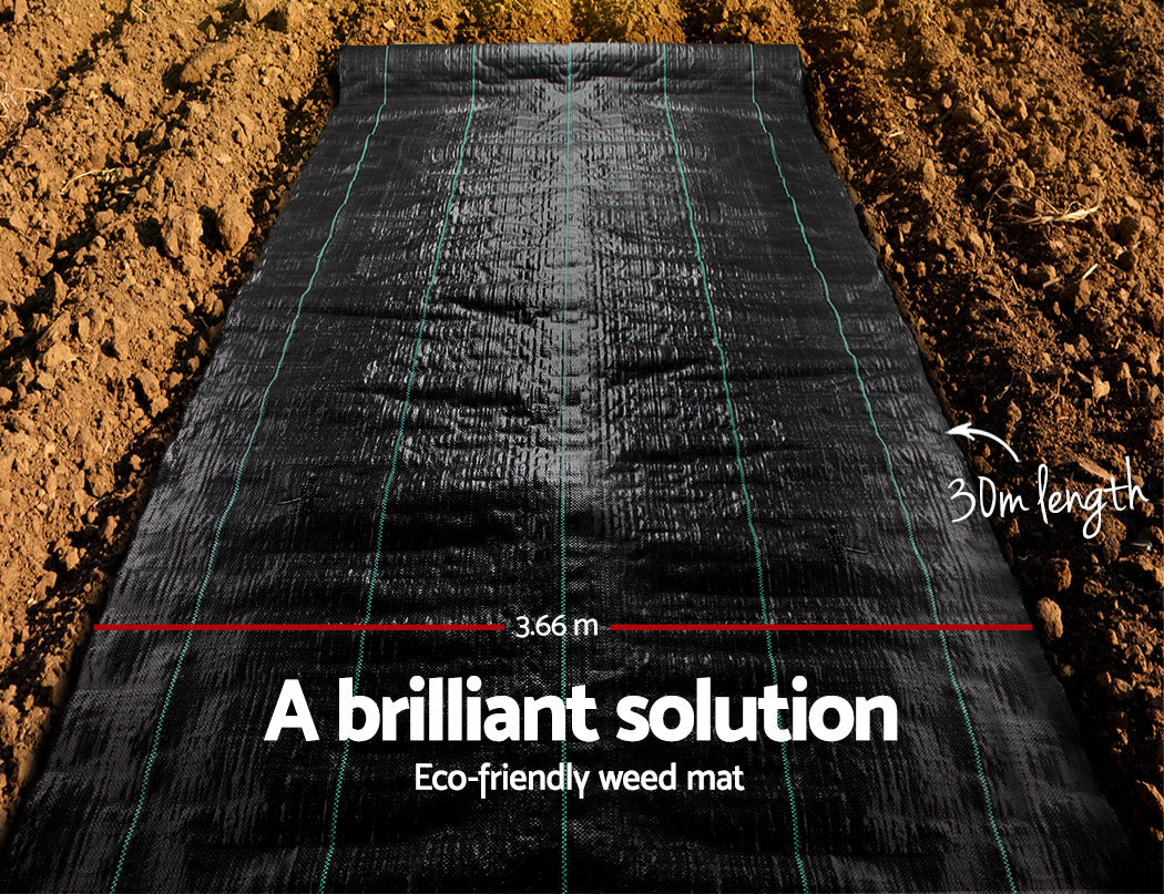 Instahut 3.66m x 30m Weedmat Weed Control Mat Woven Fabric Gardening Plant PE Instahut