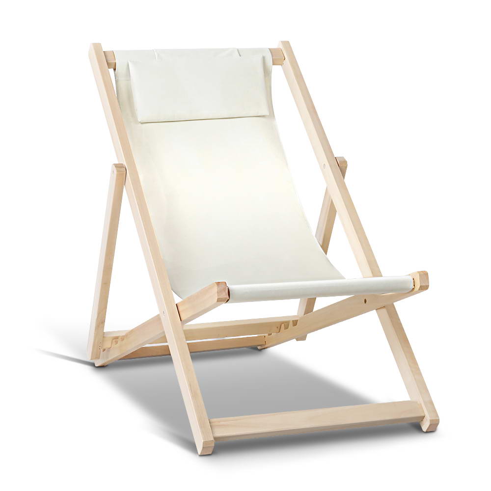 Gardeon Outdoor Chairs Sun Lounge Deck Beach Chair Folding Wooden Patio Furniture Beige freeshipping - Awezingly