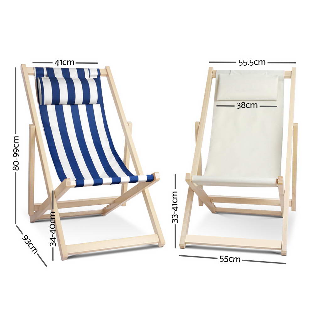 Gardeon Outdoor Chairs Sun Lounge Deck Beach Chair Folding Wooden Patio Furniture Beige freeshipping - Awezingly
