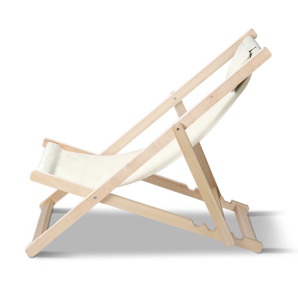 Gardeon Outdoor Chairs Sun Lounge Deck Beach Chair Folding Wooden Patio Furniture Beige freeshipping - Awezingly