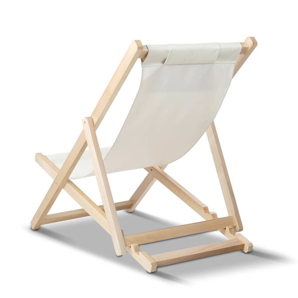 Gardeon Outdoor Chairs Sun Lounge Deck Beach Chair Folding Wooden Patio Furniture Beige freeshipping - Awezingly