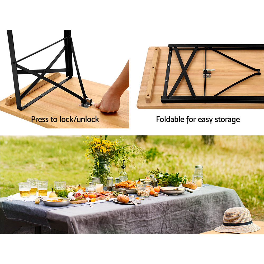 Gardeon Wooden Outdoor Foldable Bench Set - Natural Gardeon