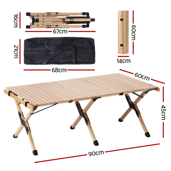 Gardeon Outdoor Furniture Wooden Egg Roll Picnic Table Camping Desk 120CM Gardeon