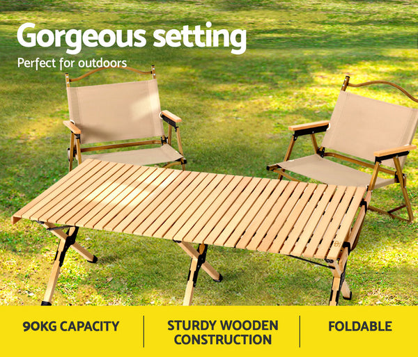 Gardeon Outdoor Furniture Wooden Egg Roll Picnic Table Camping Desk 120CM Gardeon