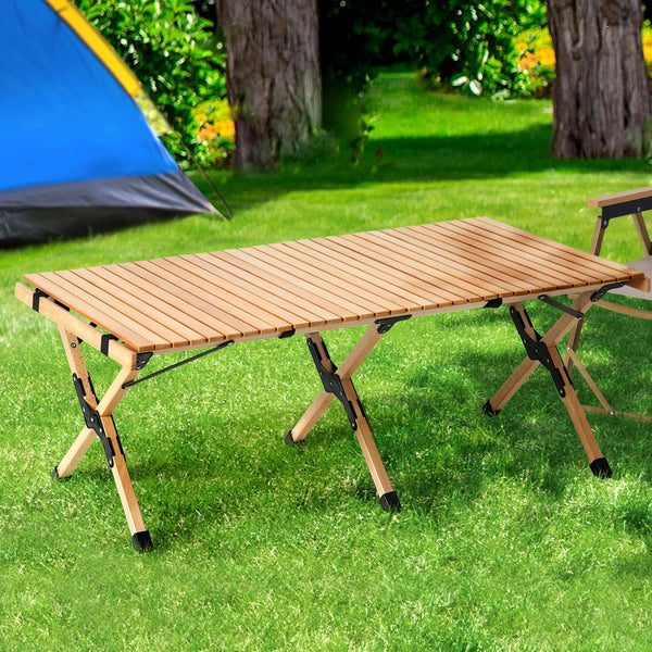 Gardeon Outdoor Furniture Wooden Egg Roll Picnic Table Camping Desk 120CM Gardeon