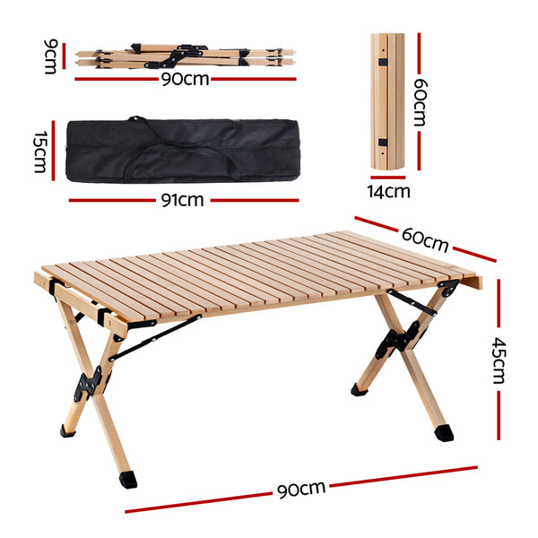 Gardeon Outdoor Furniture Wooden Egg Roll Picnic Table Camping Desk 90CM Gardeon