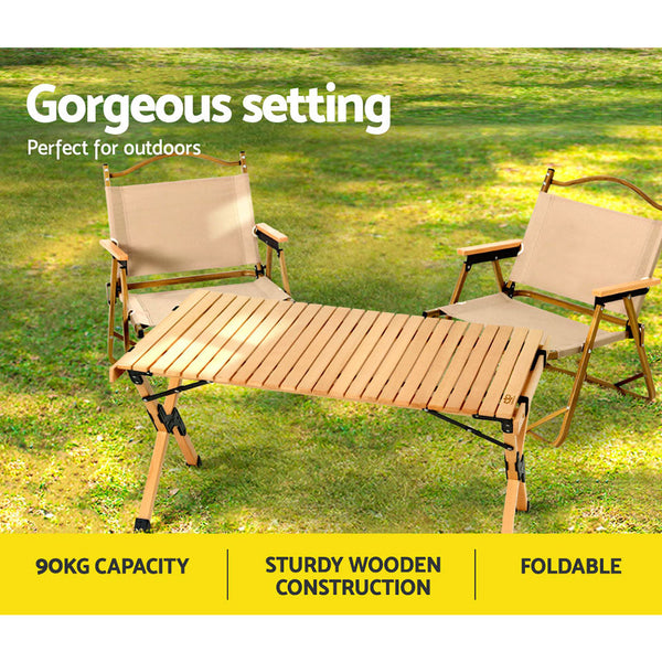 Gardeon Outdoor Furniture Wooden Egg Roll Picnic Table Camping Desk 90CM Gardeon