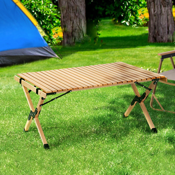 Gardeon Outdoor Furniture Wooden Egg Roll Picnic Table Camping Desk 90CM Gardeon