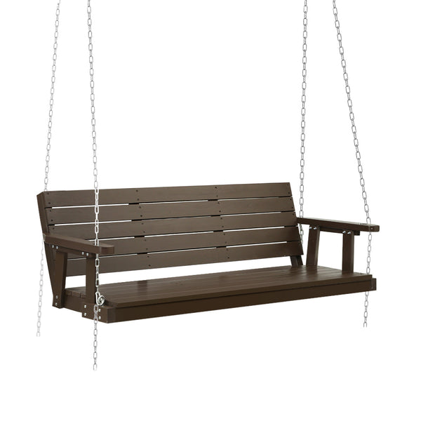 Gardeon Porch Swing Chair with Chain Outdoor Furniture 3 Seater Bench Wooden Brown Gardeon