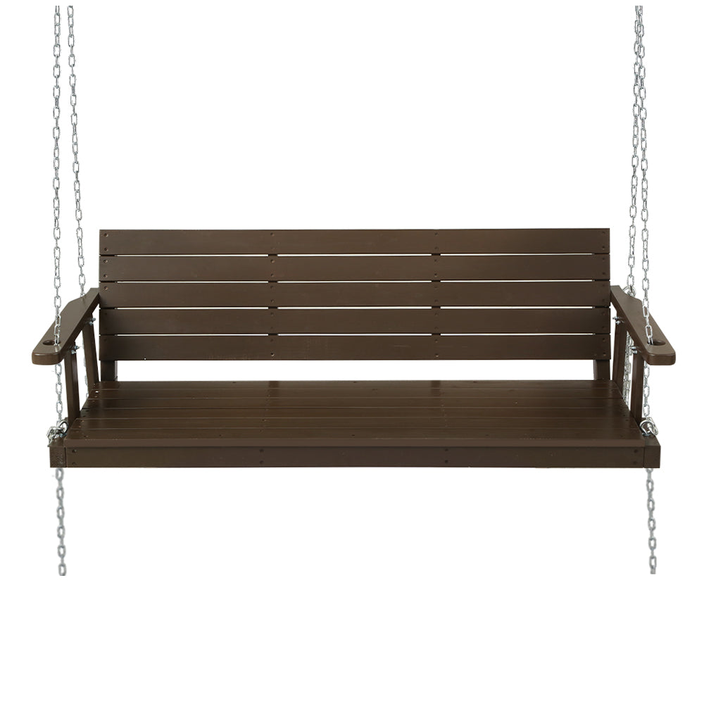 Gardeon Porch Swing Chair with Chain Outdoor Furniture 3 Seater Bench Wooden Brown Gardeon