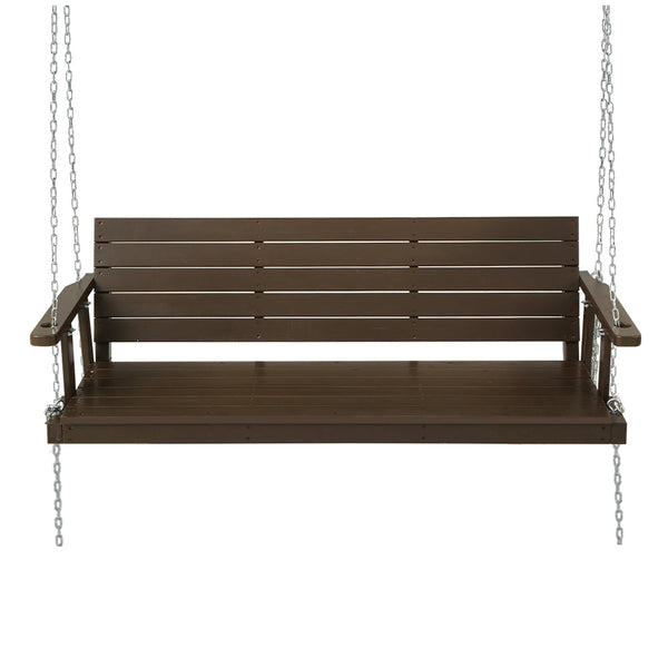 Gardeon Porch Swing Chair with Chain Outdoor Furniture 3 Seater Bench Wooden Brown Gardeon