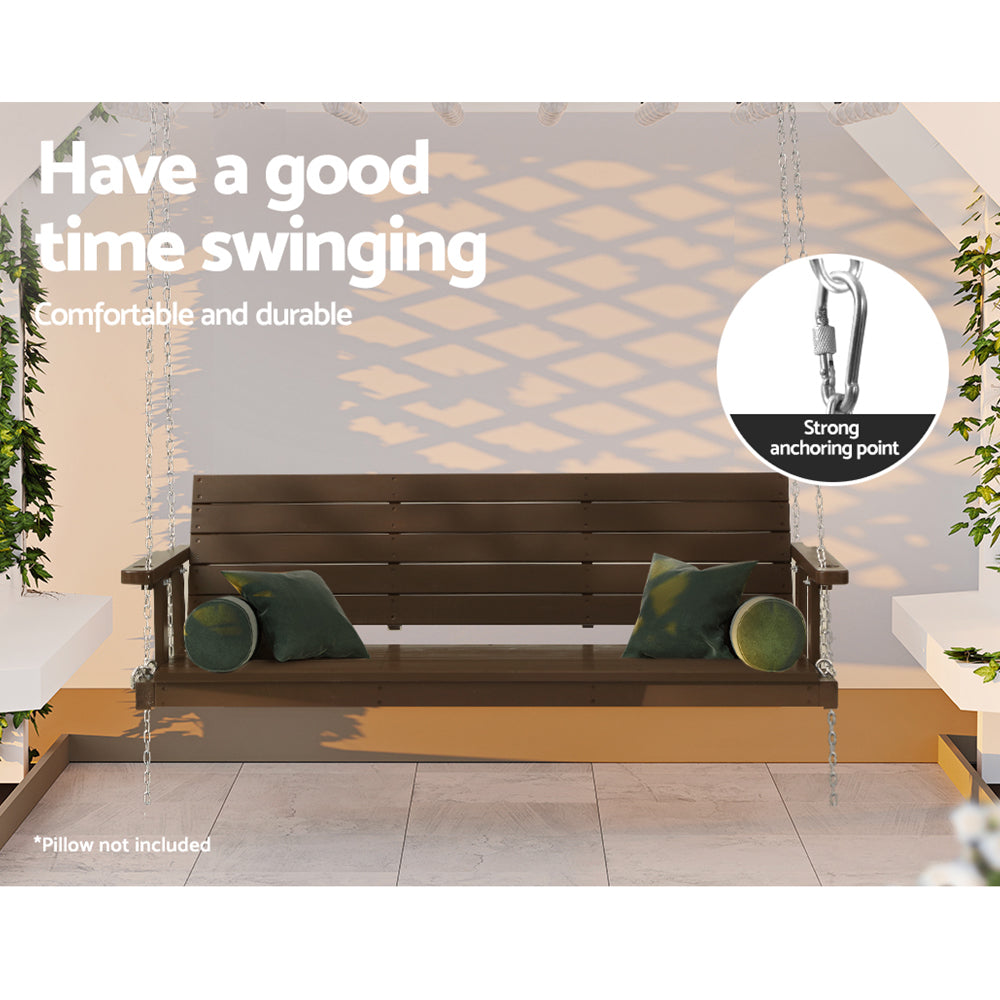 Gardeon Porch Swing Chair with Chain Outdoor Furniture 3 Seater Bench Wooden Brown Gardeon