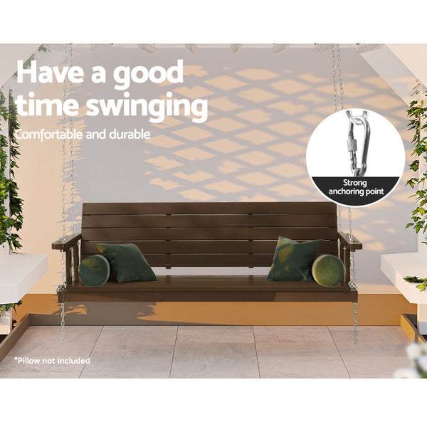 Gardeon Porch Swing Chair with Chain Outdoor Furniture 3 Seater Bench Wooden Brown Gardeon