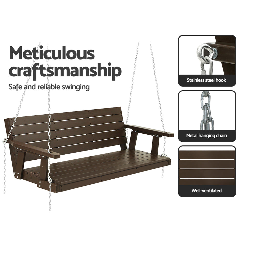 Gardeon Porch Swing Chair with Chain Outdoor Furniture 3 Seater Bench Wooden Brown Gardeon