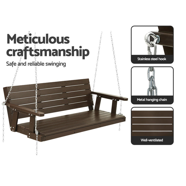 Gardeon Porch Swing Chair with Chain Outdoor Furniture 3 Seater Bench Wooden Brown Gardeon