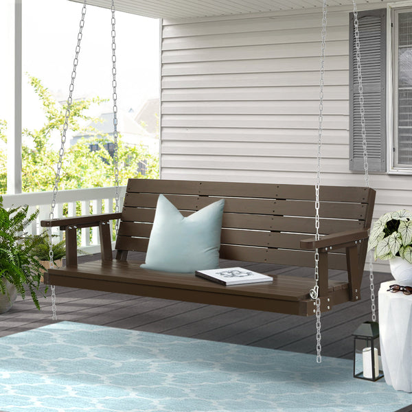 Gardeon Porch Swing Chair with Chain Outdoor Furniture 3 Seater Bench Wooden Brown Gardeon